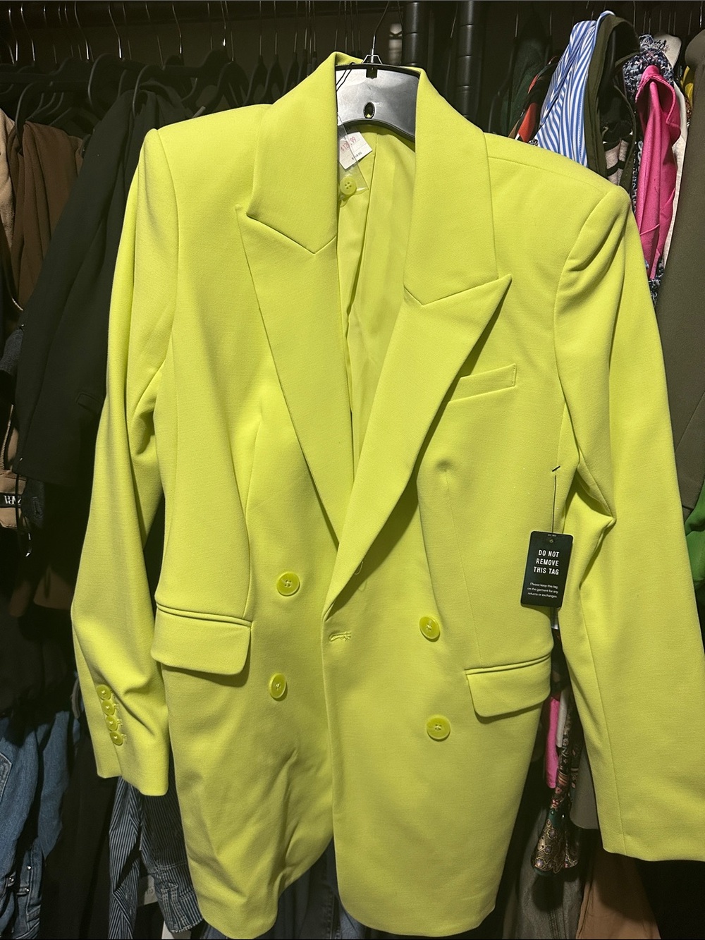 Express Neon Yellow Double-Breasted Blazer